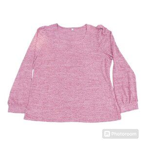 Women's Light Pink/Red Soft Long-Sleeved Shirt W/Cuffs and Square Neckline, 3XL